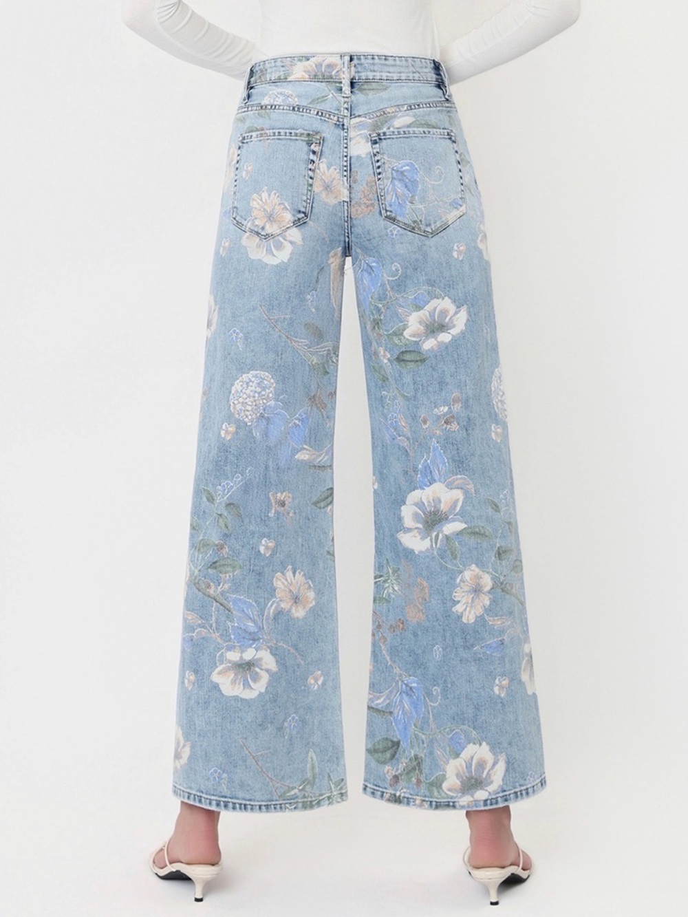 Flying Monkey Light Blue Floral Wide-Leg Jeans